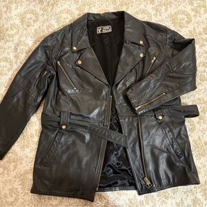 Vera Pelle Genuine Leather Moto Jacket Black Belted Women’s Large